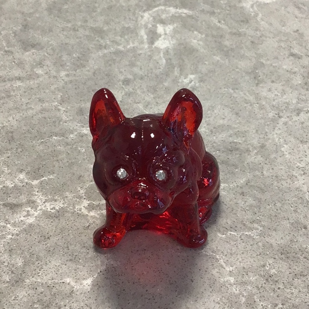 Vtg Westmoreland 2.5” Glass Bulldog Figurine  Rhinestone Eyes